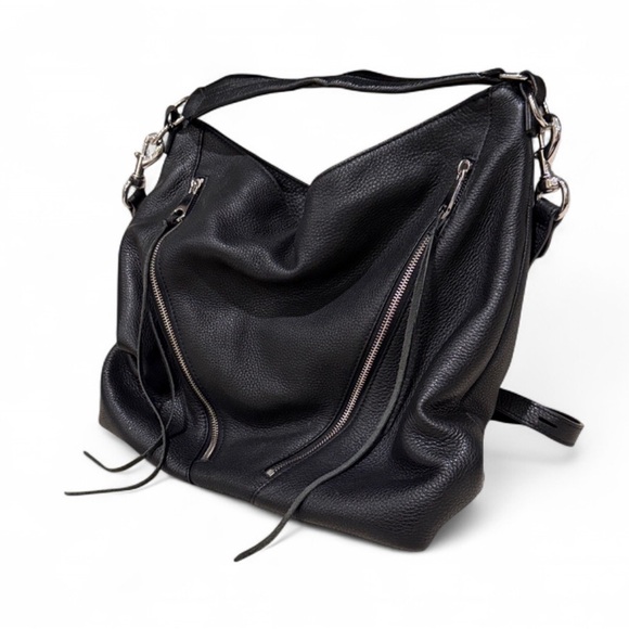 Rebecca Minkoff Moto Hobo Leather Shoulder Bag Black - Picture 4 of 8